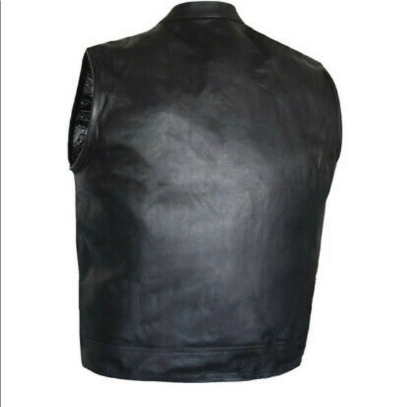 Paisley Mens Motorcycle Leather Club Vest Solid Concealed Carry Pockets - Picture 7 of 8